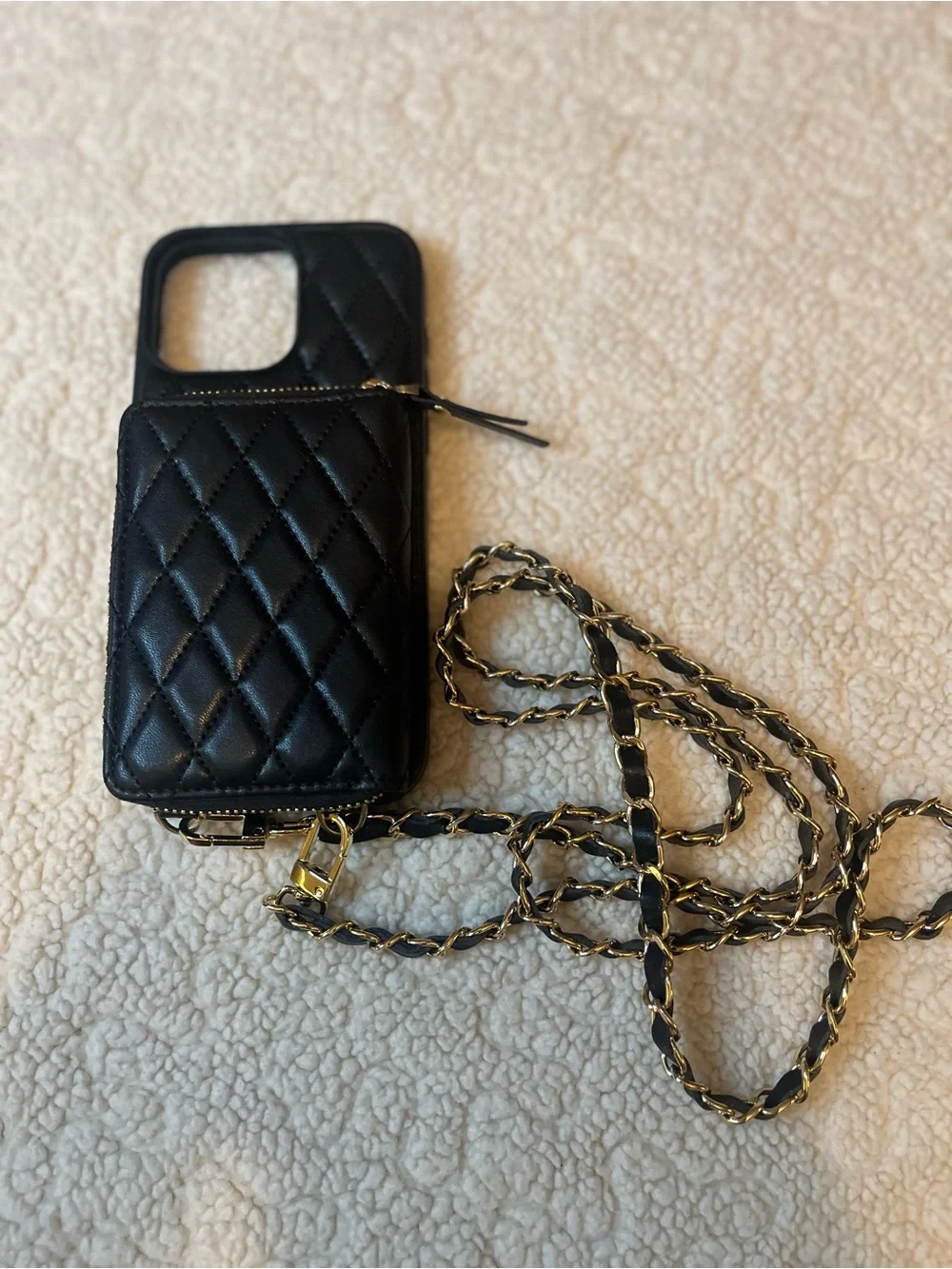 Black Quilted Crossbody Phone Case Wallet Chain Strap iPhone 11 Pro Max
